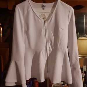 Dressy, zip up blouse.